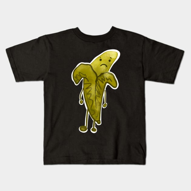 Sad Banana On Yellow Background Kids T-Shirt by SubtleSplit